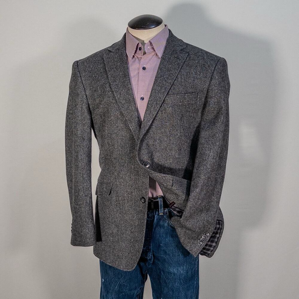 JOS A BANK 1905 Sport Coat Mens 42R solid Gray WOOL Tailored Fit blazer
